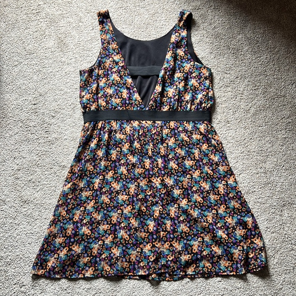 Xhilaration Sleeveless Floral Dress XL Black Orange Blue Purple Flowers Keyhole - Picture 6 of 15